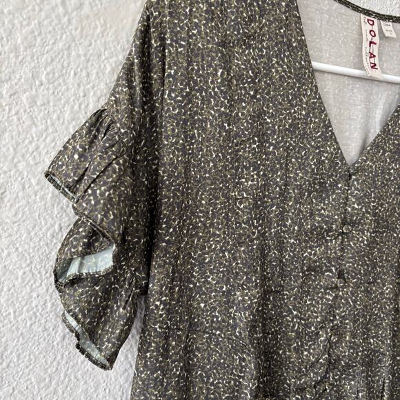 Anthropologie Dolan Olive Green Short Sleeve Ruffle Blouse Top Size Petite Small - Picture 2 of 10